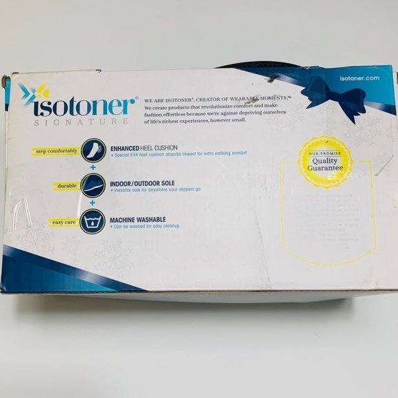 Isotoner Womens Slide Slippers Size L/9 Black Faux Fur Rose Pattern Memory Foam - Picture 7 of 11